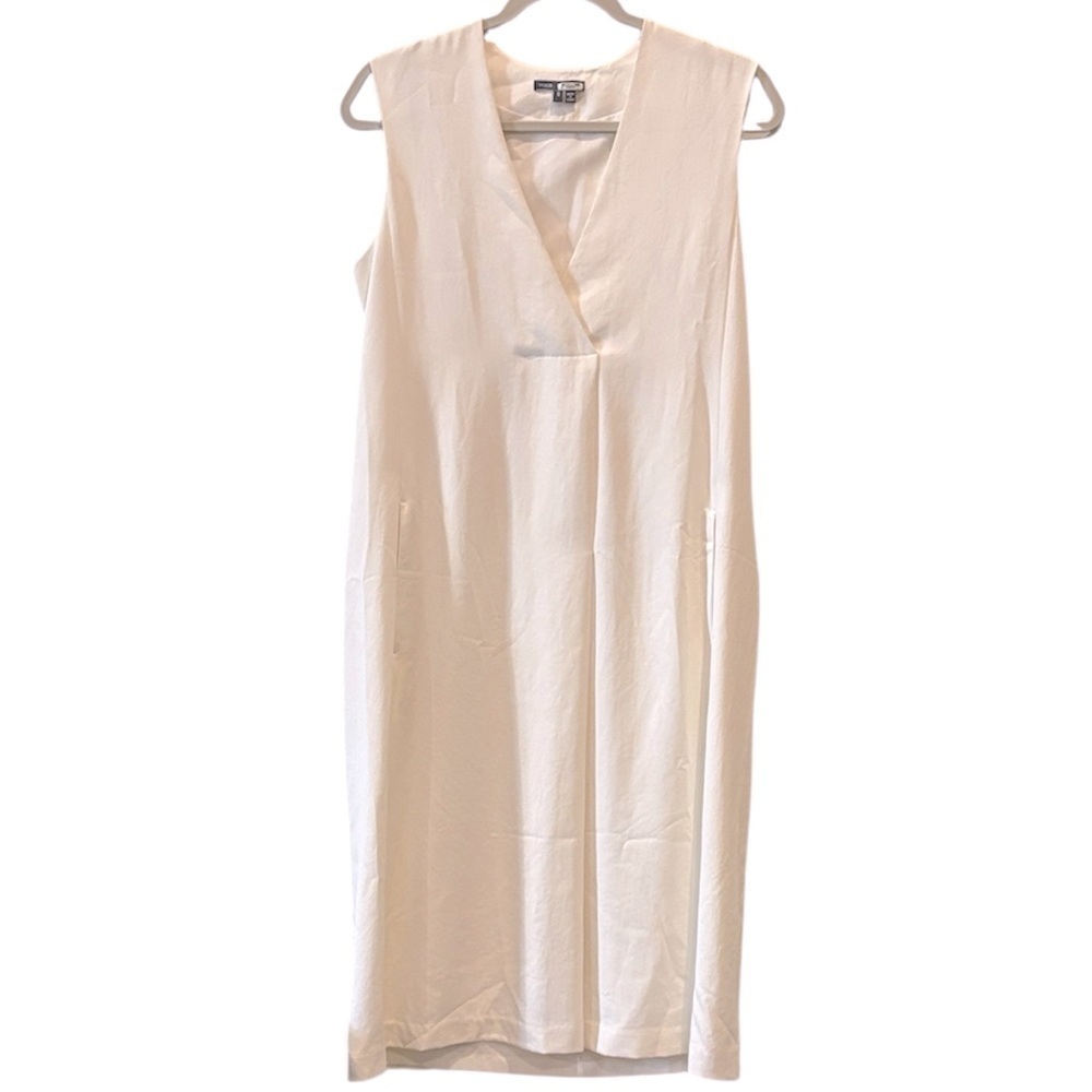 Vince Pleated V-neck Midi Dress With Pockets White Sz Small
